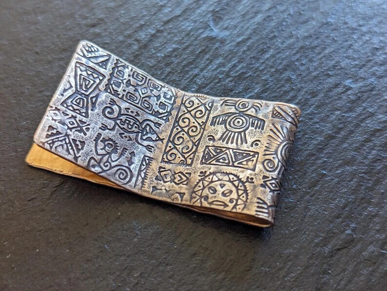Bronze money clip with primitive symbols - handmade - Image 4 of 4
