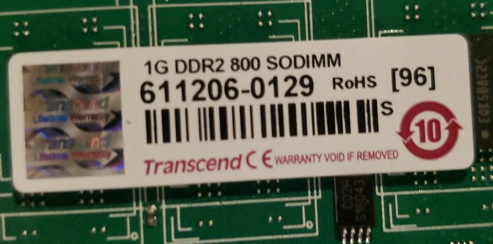 611206-0129 (5) GENUINE ORIGINAL TRANSCEND LAPTOP MEMORY 1GB DDR2 800 SODIMM - Image 2 of 3