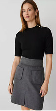 NEW NWT Ann Taylor Essential Button Mock Neck Sweater Tee Size:XXSP Color: Black