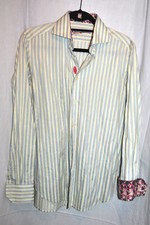 Men s Robert Graham Pale Yellow Blue Stripe Shirt sz 38/15 S UNWORN
