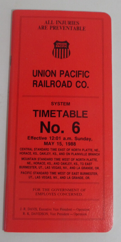 Union Pacific Railroad timetable #6 May 15, 1988 - 第 1/1 張圖片