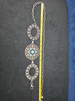 NWOT Chico\'s Silver-Tone Bead Embellished Medallion Adjustable Chain Belt. OSFM CHICO main image 2