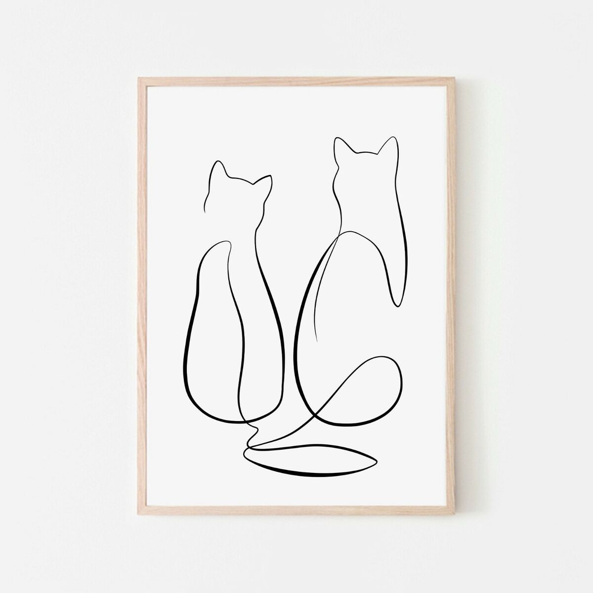 Cats Couple One Line Art Drawing Wall Prints. Perfect Minimalist