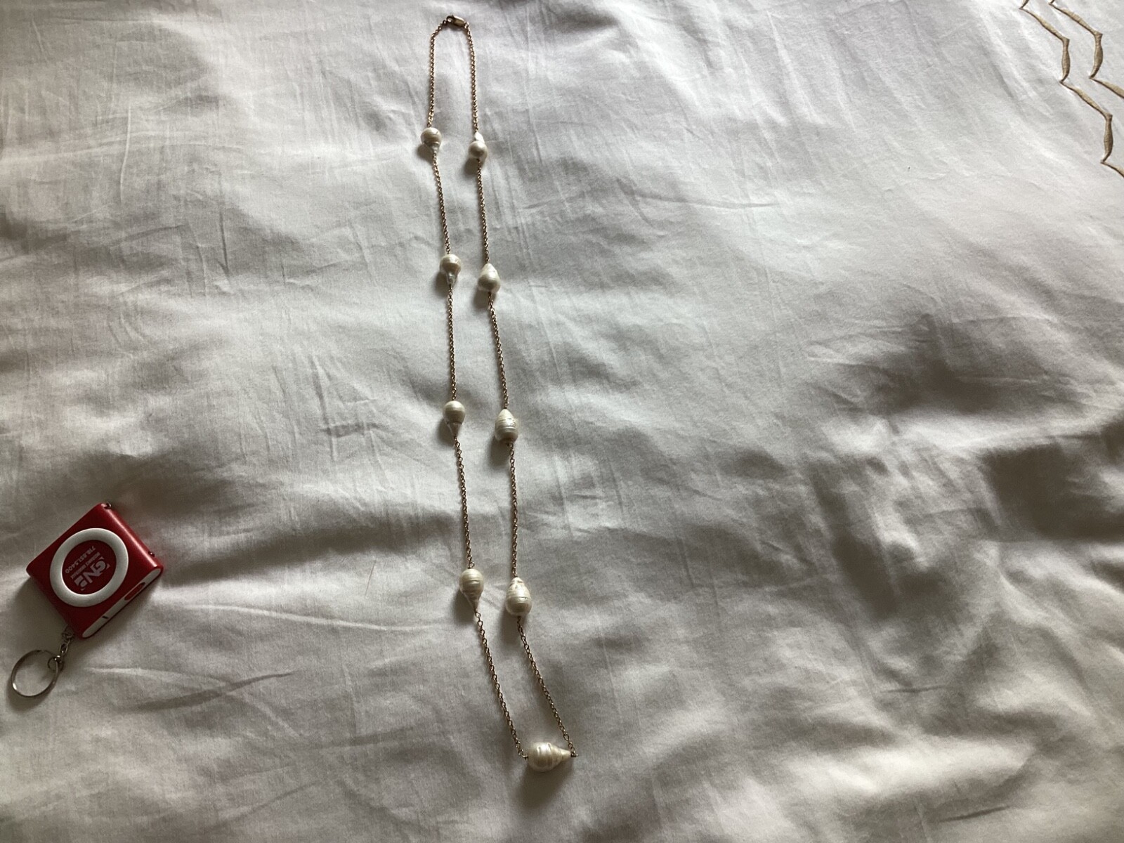 baroque pearl and gold tone chain necklace