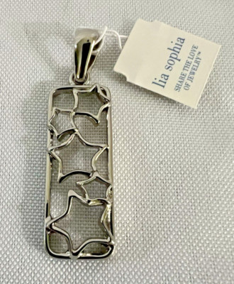 NWT Lia Sophia Falling (Scattered) Stars Rectangle Silver Tone Slide Pendant 