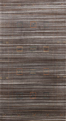 Artisan-made Brown Wool Area Rug Hand-knotted Gabbeh Modern Carpet 5x8 ft