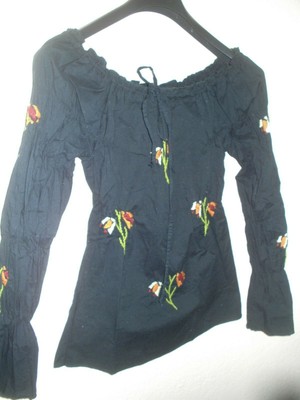 Bluse Gr.175 schwarz mit bunten Blumen bestickt 