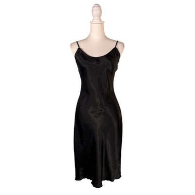 Vintage Bebe Black Slip Dress Women's L Sexy Diva Retro Glam Chic Sleeveless Mid