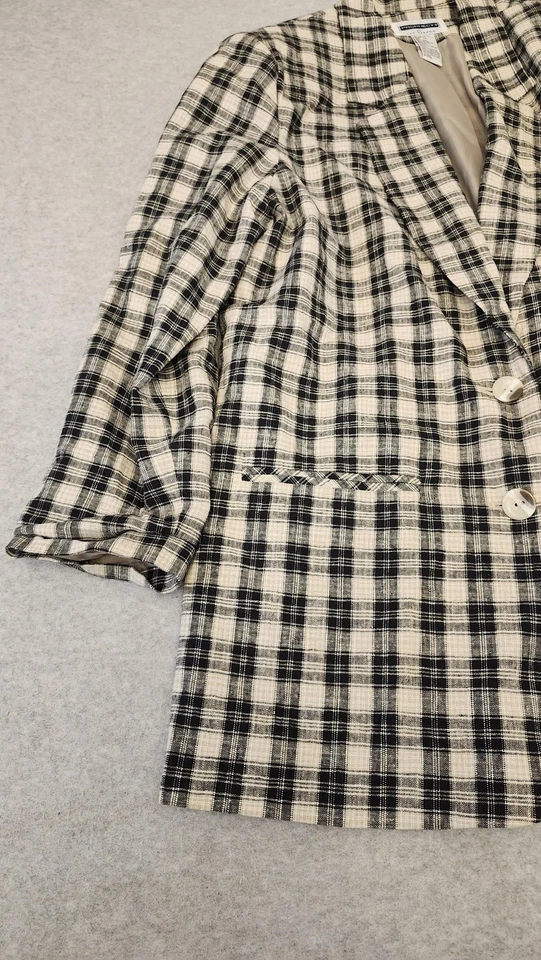 Blazer Prophecy by Sag Harbor para mujer 14 negro blanco a cuadros mezcla de lino forrado Foto 4 de 4