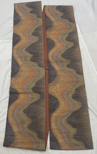 Japanese Vintage Kimono Fukuro Obi Silk Gray Traditional Authentic 176 x 12 in