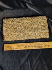 Gold Beaded Sequin Geometric Handmade Women s Evening Clutch Snap Lined Box