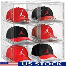 Stackable Clear Hat Organizer Box 6 Pack W/ Magnetic Door Baseball Caps Storage