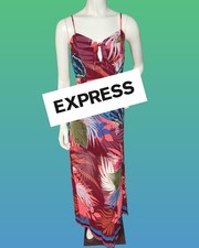 EXPRESS Tropical Leaf Floral Print Maxi Dress Tie Front Size S