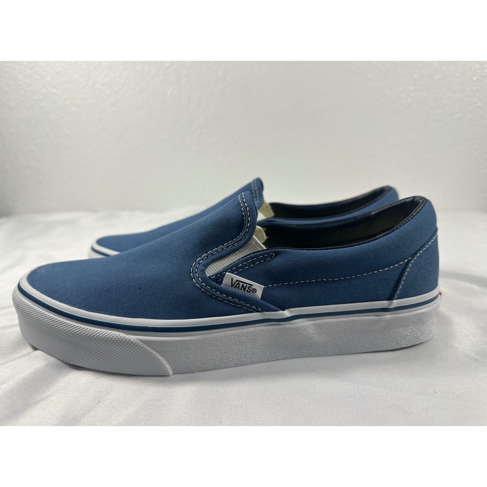 Vans Classic Slip-On Navy Blue Canvas Skate Shoes VN000EYENVY Mens 7 Womens 8.5