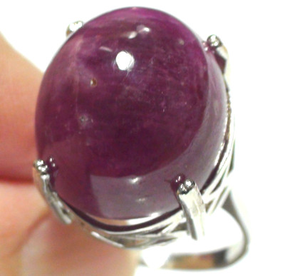BIG! 49.50 ct BEAUTIFUL! NATURAL CHERRY PURPLISH PINK RUBY RING 925 SILVER. 8.0