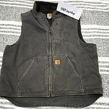 Carhartt Men's Gray Cotton Full Zip Lined Vest Stand-Up Collar XL