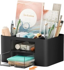 7 Grid Desk Organizer with Drawer Pen Pencil Stationery Holder Office Home Black
