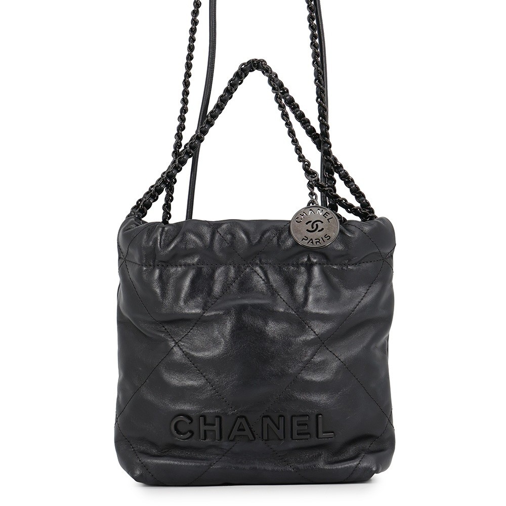 CHANEL CHANEL22 ChainShoulder Bag Size Mini Shiny Calf Leather Black AS3980