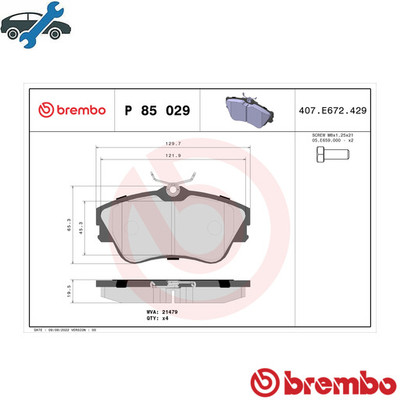 BRAKE PAD SET DISC BRAKE P 85 029 FOR VW TRANSPORTER/T4/Bus/Van CALIFORNIA 2.4L