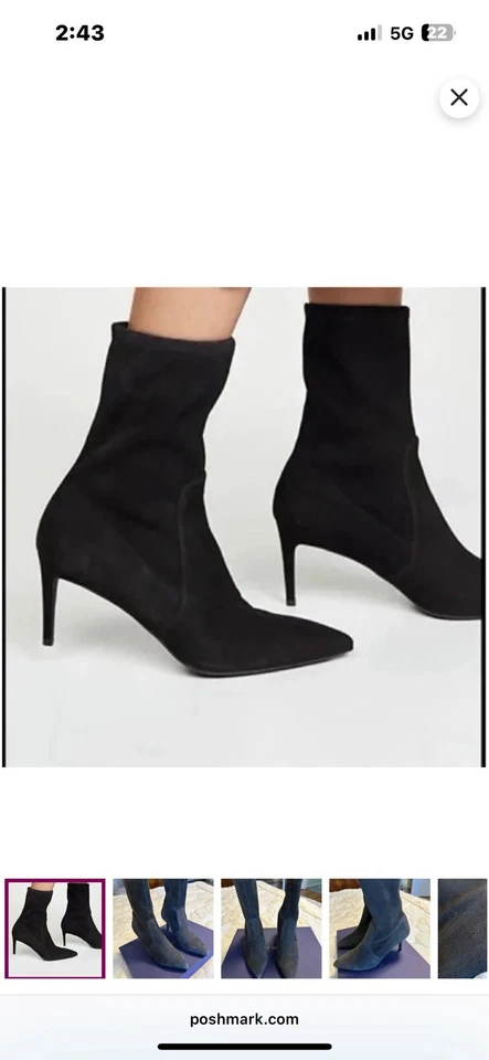 $650 Stuart Weitzman POWER BOOTIE 75 Negro Elástico Gamuza Punta talla 9 Foto 3 de 4