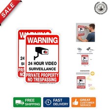 Weatherproof 10x14 No Trespassing Signs with 24-Hour Video Surveillance - 2-Pack