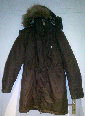 Brauner Parka mit Taillienzug und Kapuze mit Plüschrand leicht wattiert Gr. 38