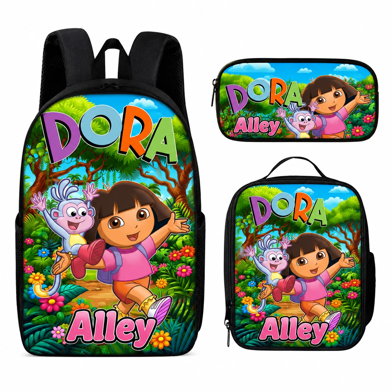 Custom Name Dora Backpack Set, Kids Cartoon Backpack