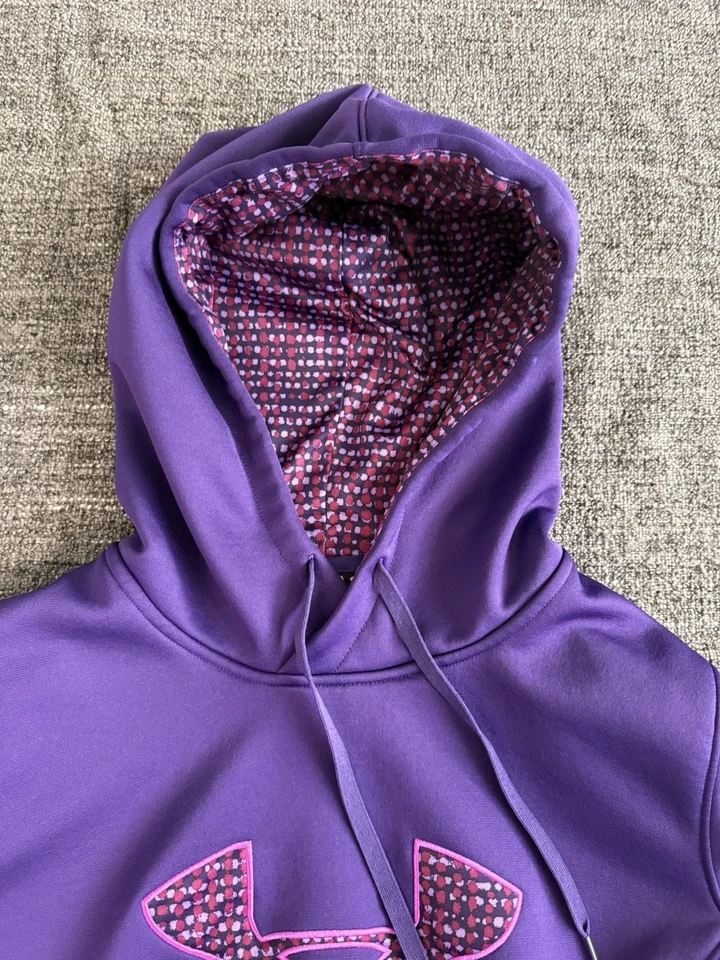 Womens Under Armour Hooded Sweatshirt Purple Gray Large Logo SM/P - Image 3 of 4