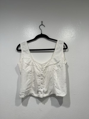 Unbranded White Swiss Dot Button Up Crop Top Milkmaid Cottagecore Boho Coquette