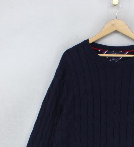 Tommy Hilfiger Cable Knit Jumper Mens Size XL Blue Cotton Cashmere - Picture 6 of 14