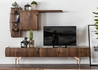 Wohnwand Rtv Lowboard Tv StäNder Sideboard Garnitur Braun Holz Regale