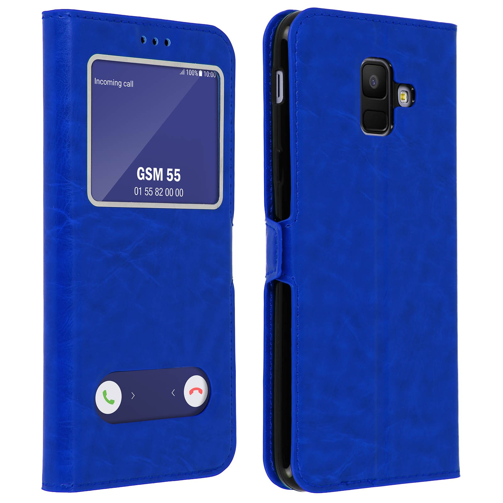 Coque Galaxy A6 bleu antichoc avec double vitre et support vidéo intégré