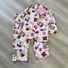 Nick Nora Pink Fruit Stand Labels Cotton Pajama Set LARGE Capri Pants