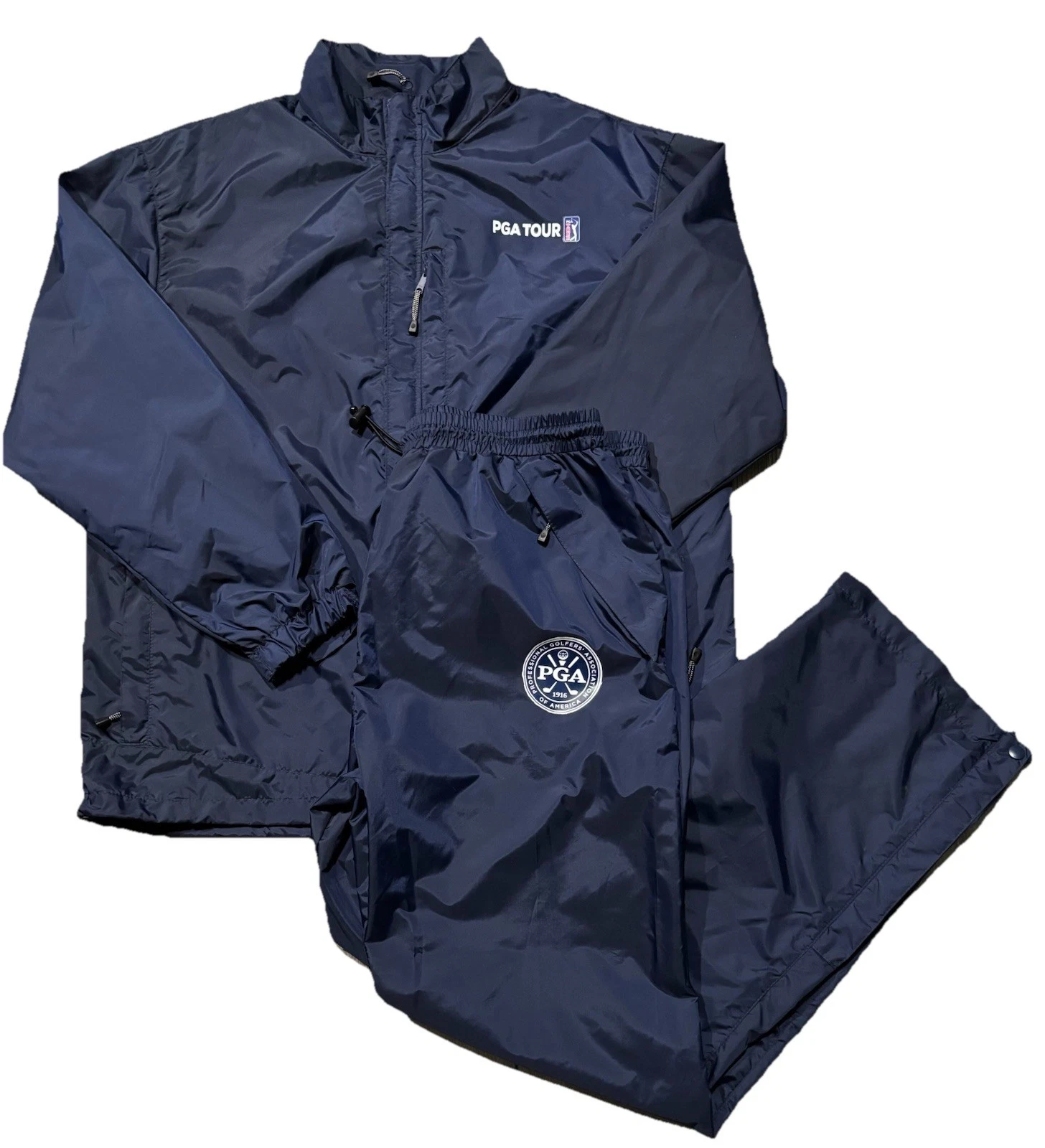 Walter Hagan 1/4 Zip Golf Windbreaker Rain Jacket + Pants. Mens L. Blue. PGA.