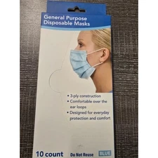 General Purpose 3-Ply Disposable Face Masks *No Latex* 10 pack
