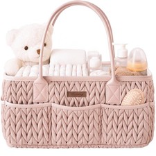 Baby Diaper Caddy Organizer, Braided Quilted Design with PU Handles