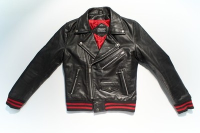 Straight To Hell (Baron) black and red Leather Jacket Red Lined Zip/Snap Size M
