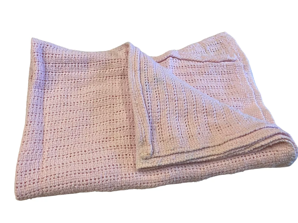 Vintage Beacon Cotton Baby Blanket Pink Woven Knit Waffle Weave WPL 1675