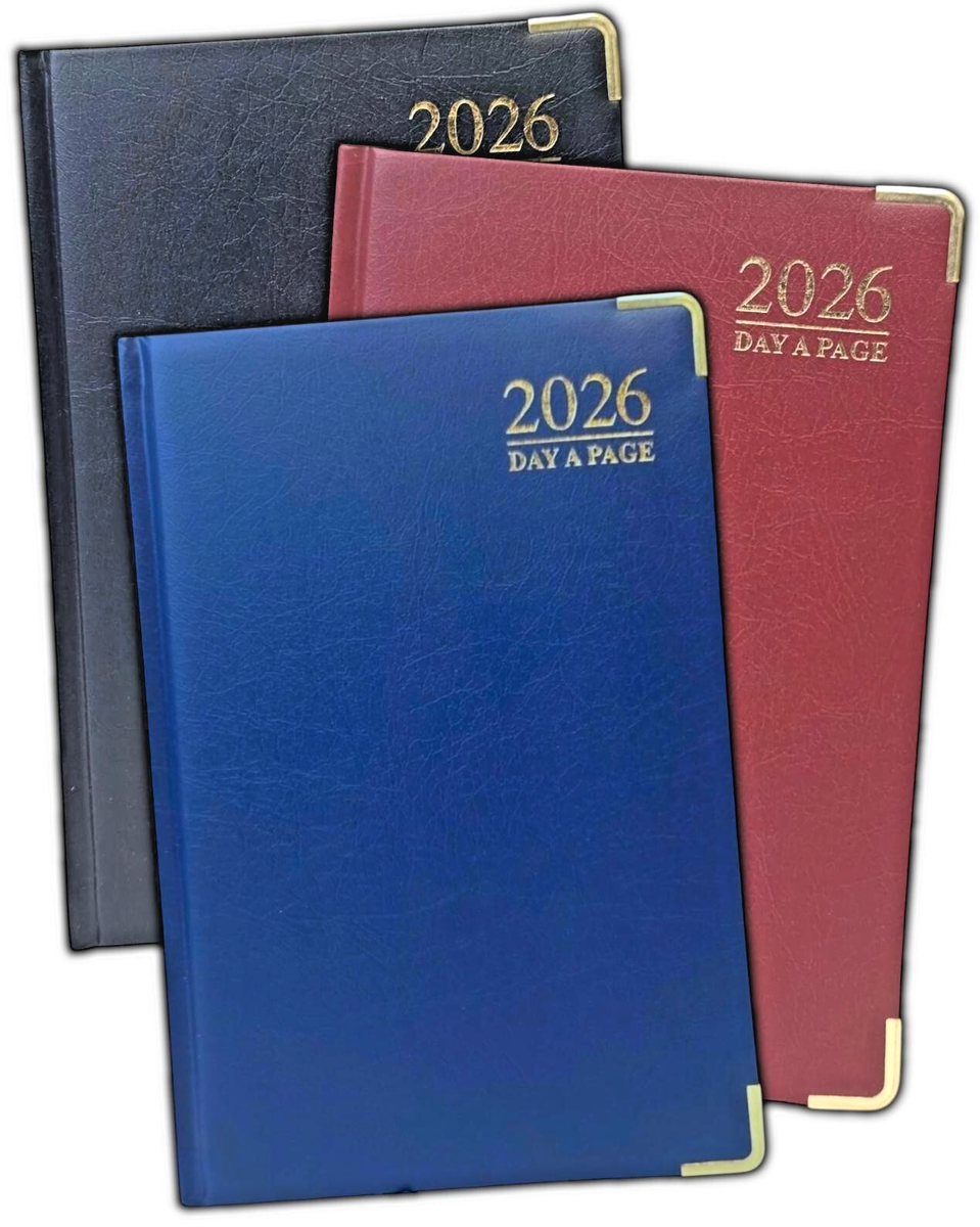 2026 A5, A4 Page A Day Diary Padded with Metal Corner Desk Diary