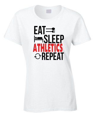 Leichtathletik Damen T-Shirt Essen Schlafen Wiederholen Geschenk Geburtstag