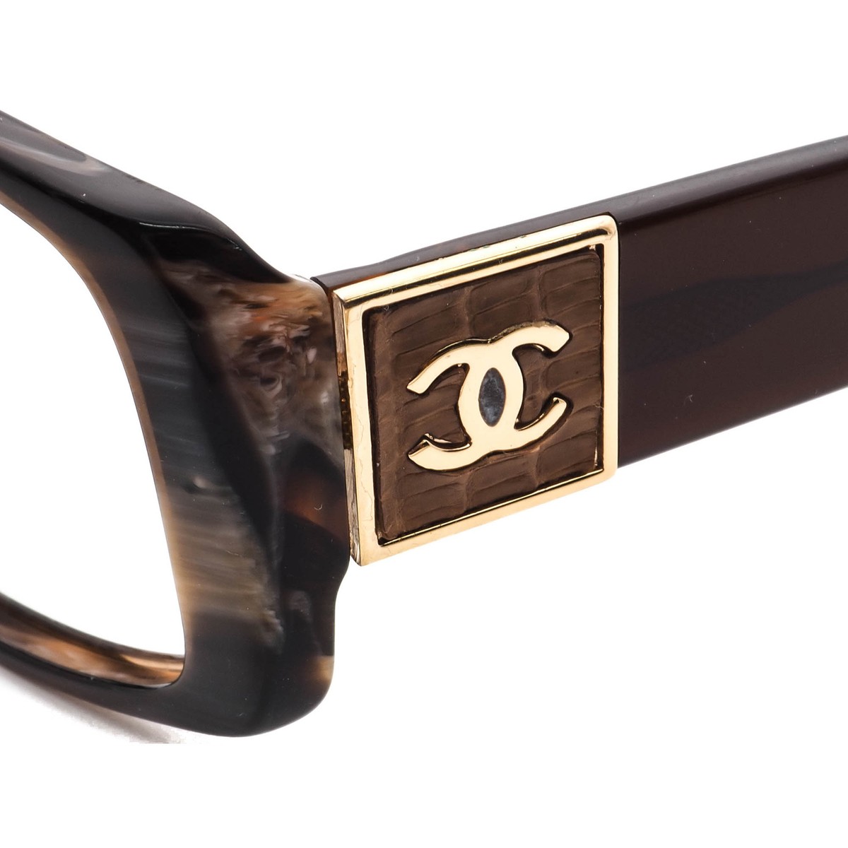 CHANEL サングラス 5115-Q ブラウン ゴールド ココマーク パイソン Chanel 5115-Q Brown Oval Sunglasses with Goat Skin Leather