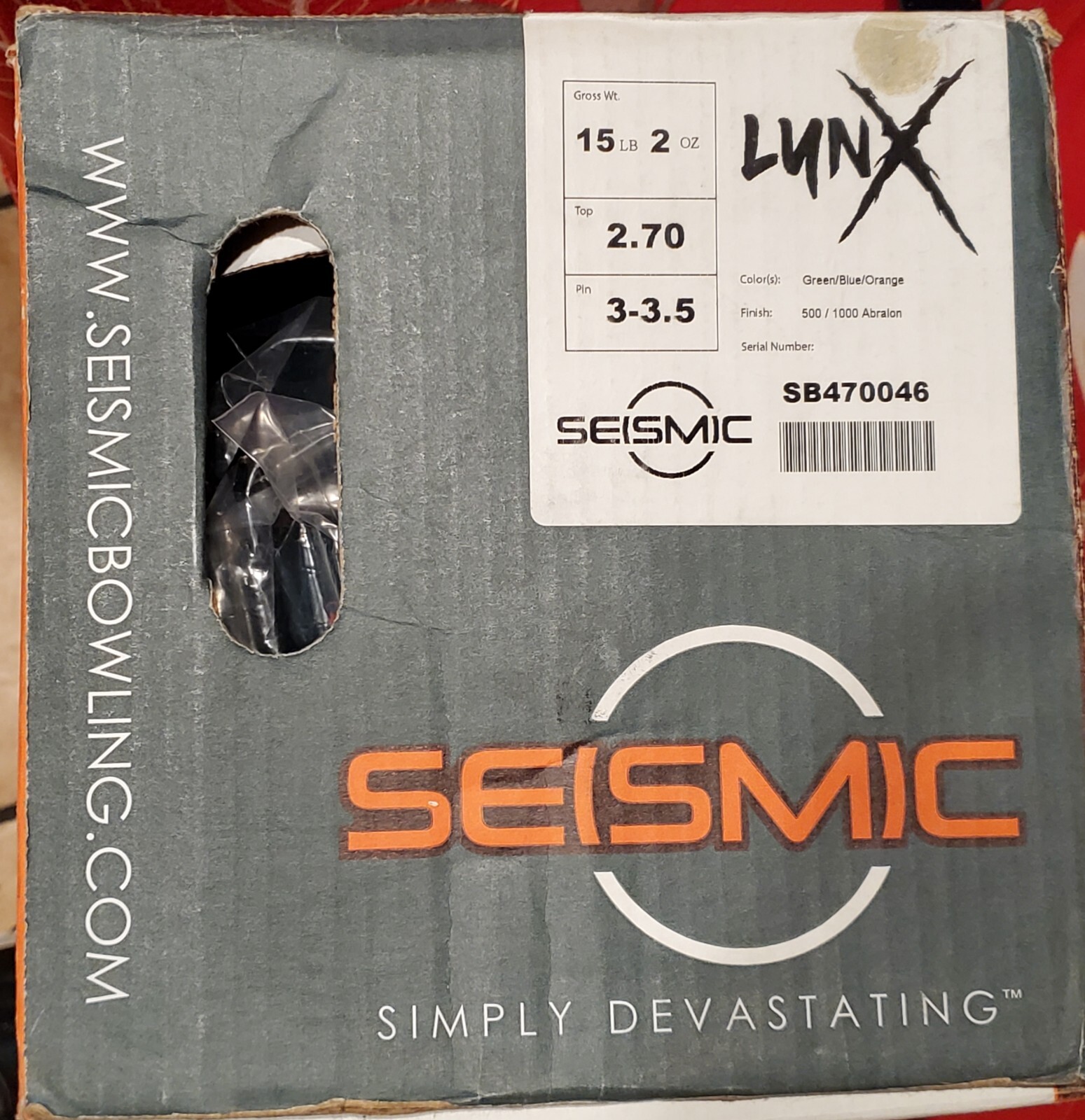 Seismic Lynx Bowling Ball 15 lb Single Drill - Vise IT Thumb