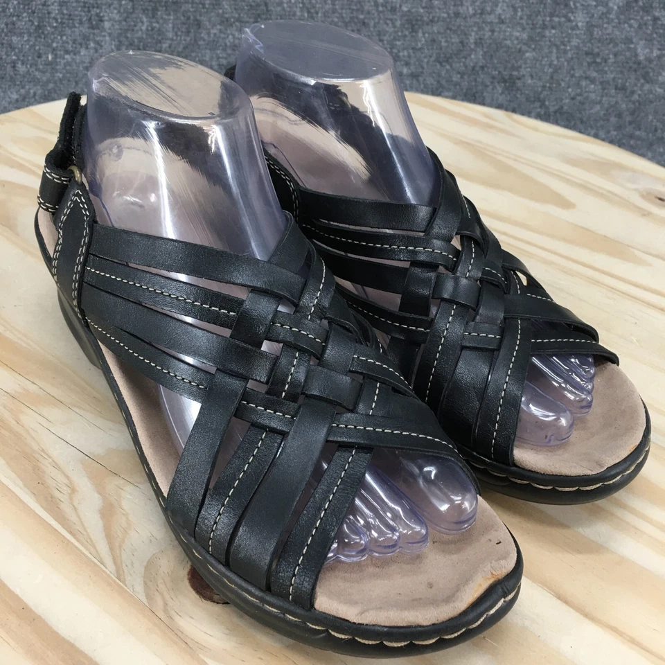 Sandalias Clarks Collection para mujer 6D correa trasera con correa negra sin cordones cómodas Foto 3 de 4