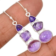 Natural Amethyst - Africa 925 Sterling Silver Earrings OSS3 CE48619