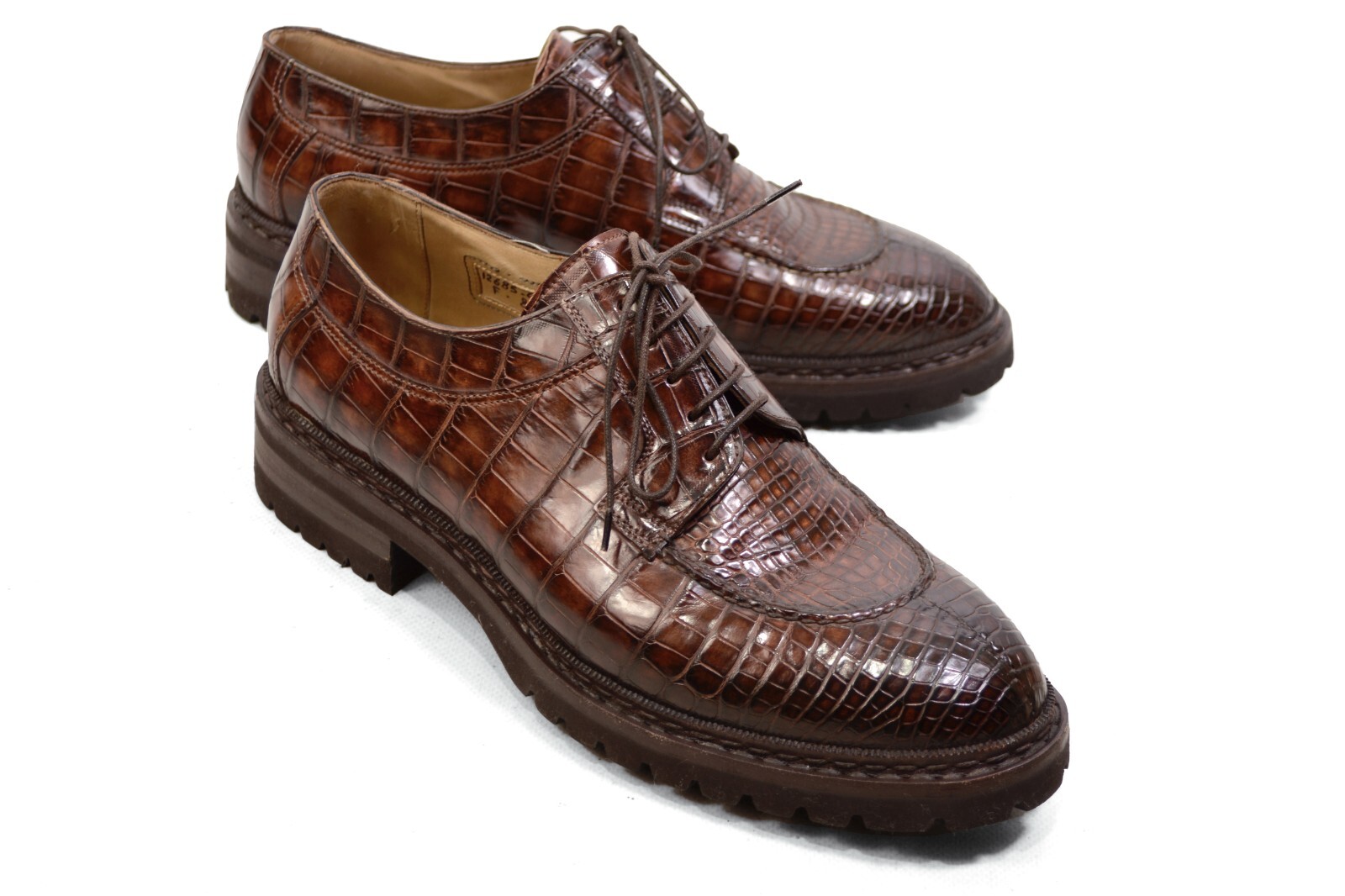 SAOLA 6000$ Santoni COCCODRILLO punta divisa scarpe Oxford da uomo UK 8F US9 marroni
