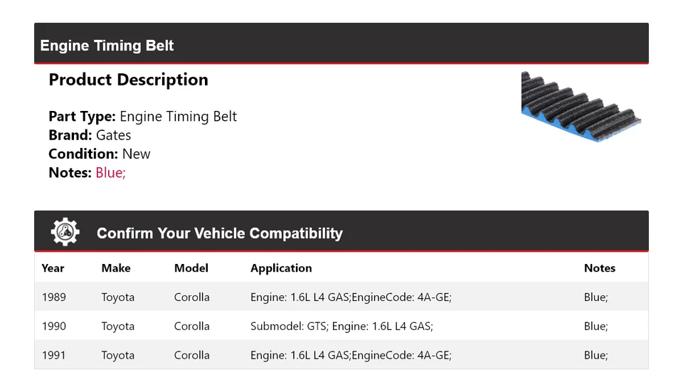 Puertas de correa de distribución de motor de gas L4 de 1,6 L 1989-1991 para Toyota Corolla 1990 Foto 2 de 4