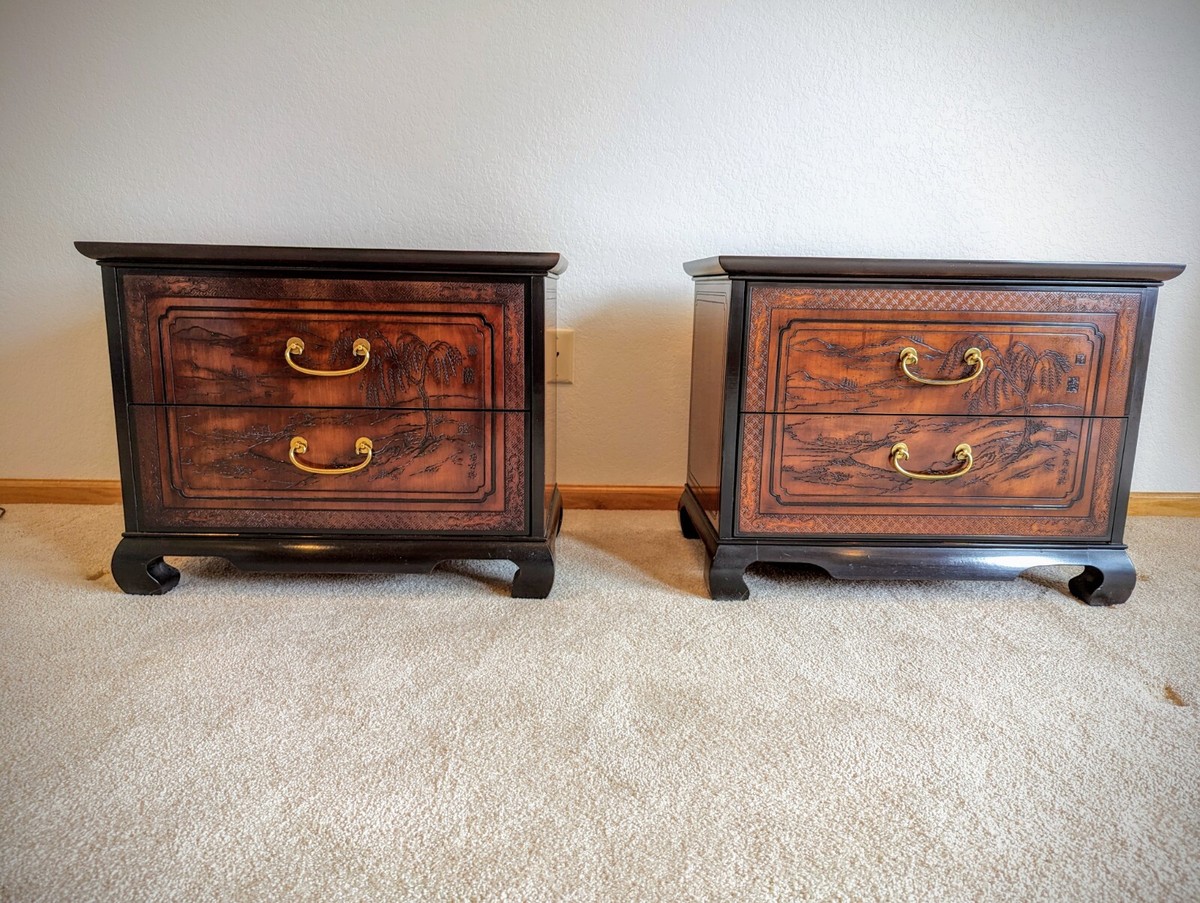 Drexel Heritage Connoisseur Wardrobe & Nightstand Pair - Carved