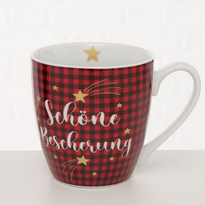 3er Set Kaffeetassen „Frohe Weihnachten“ – 480 Ml, Kariert In Grün & Rot, Spülmaschinengeeignet