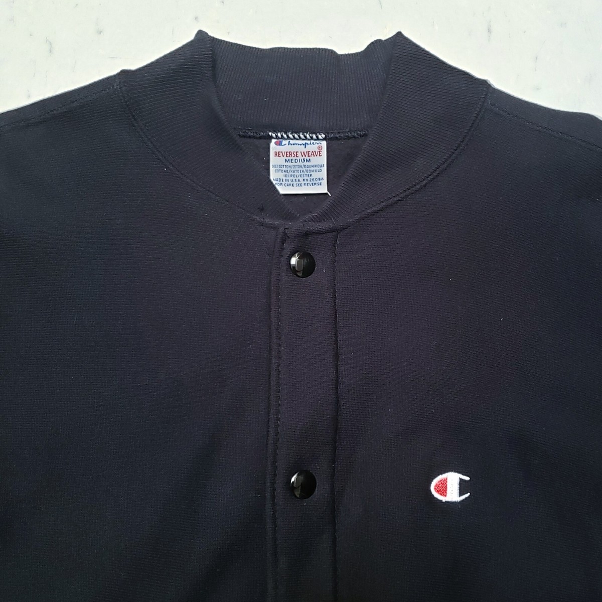 Vtg 80s CHAMPION Sweatshirt Cardigan Reverse Weave Black