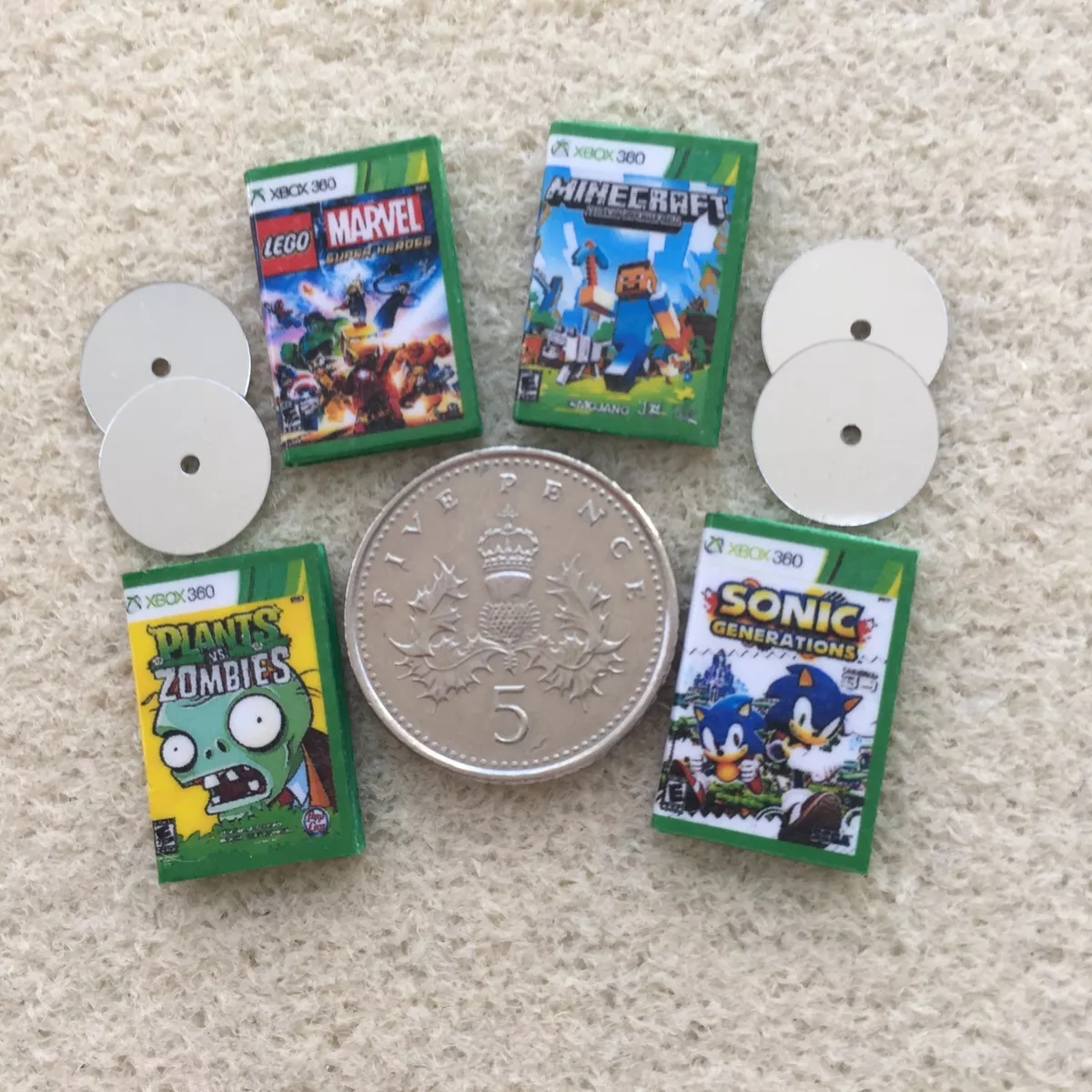 4 DOLLS HOUSE MINIATURE XBOX DVD GAMES - Lego Sonic Zombies Handmade